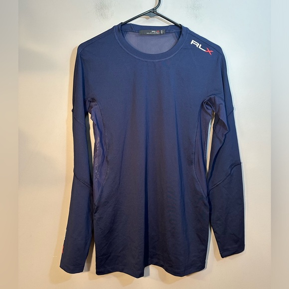 RLX Ralph Lauren Compression Shirt Mens Large Mesh Panels Crew Neck Athletic - Picture 1 of 8